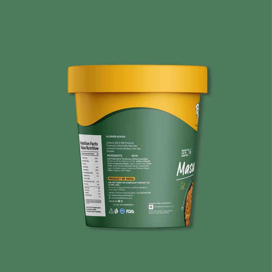 Bowlful Masala Pasta Cup Ready To Eat | Freeze Dried | Just Add Hot Water | No Preservatives