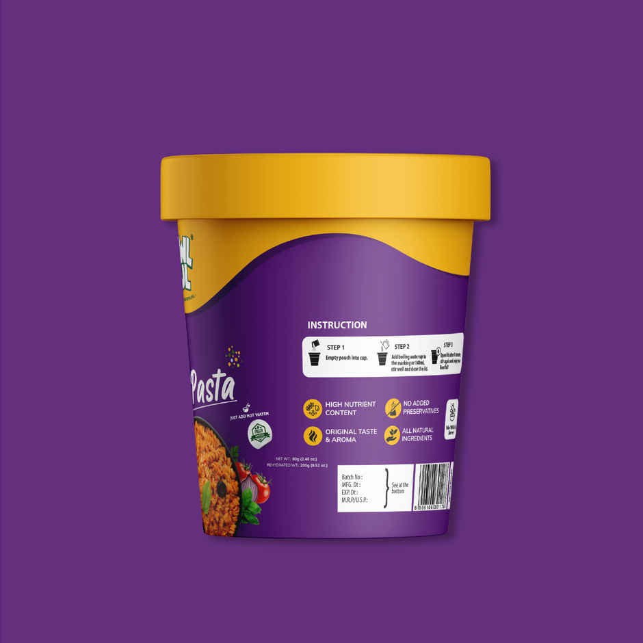 Bowlful Red Pasta Cup Ready To Eat | Freeze Dried | Just Add Hot Water | No Preservatives