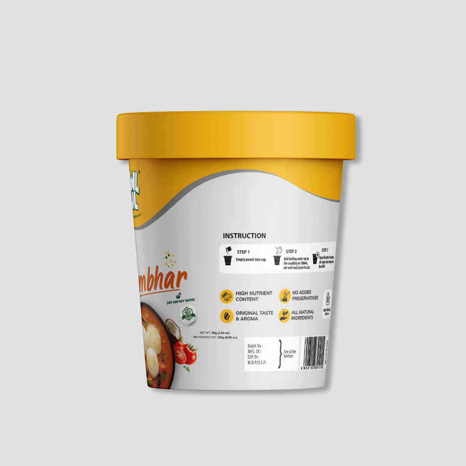 Bowlful Idli Sambhar Cup Ready To Eat | Freeze Dried | Just Add Hot Water | No Preservatives