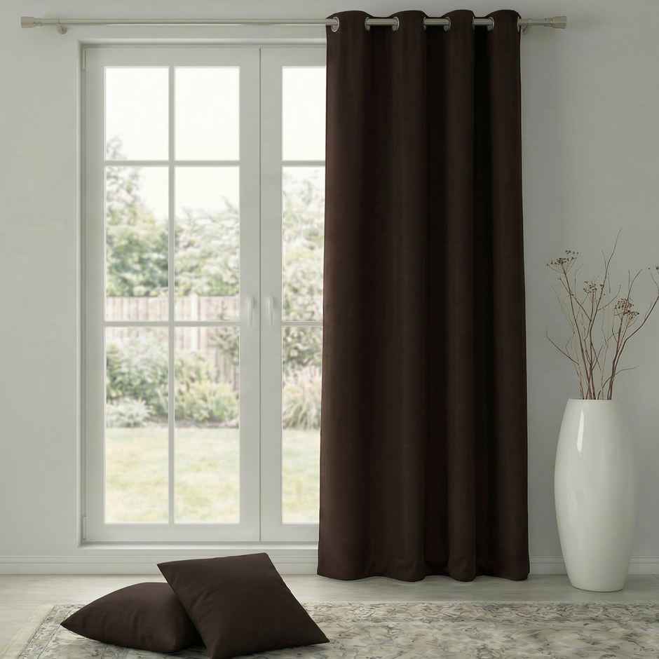 Home Sizzler Insulated Sheild Blackout Grommet Polyester Curtain 5 Feet Brown