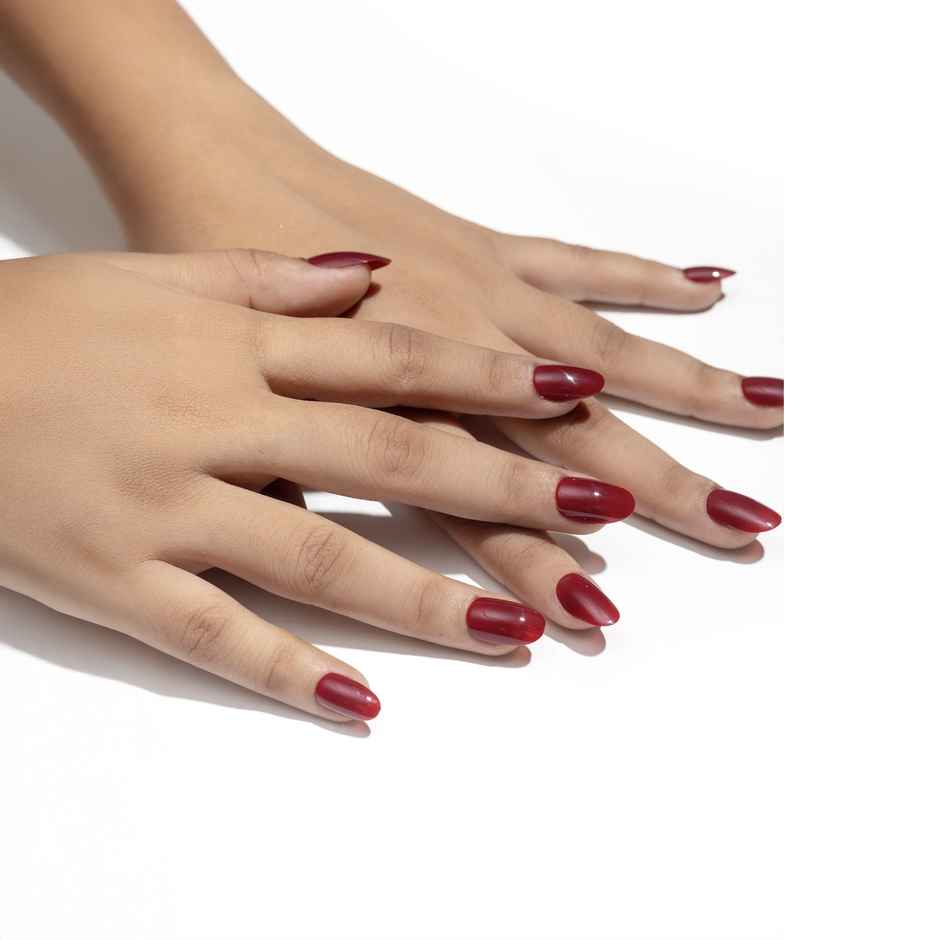 Pep Nails | Maroon | Hand Nails | Medium Round Red | Glossy Solid Press On Nails | 24 Tips