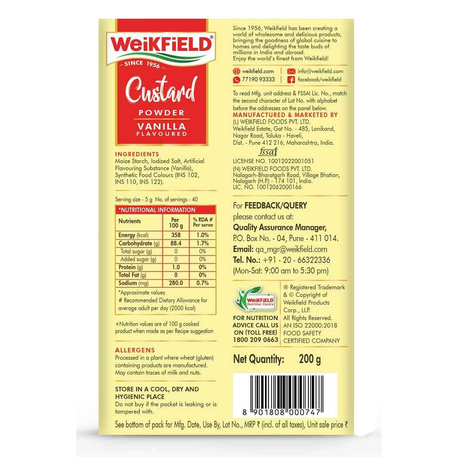 Weikfield Custard Powder Vanilla Flavour Carton