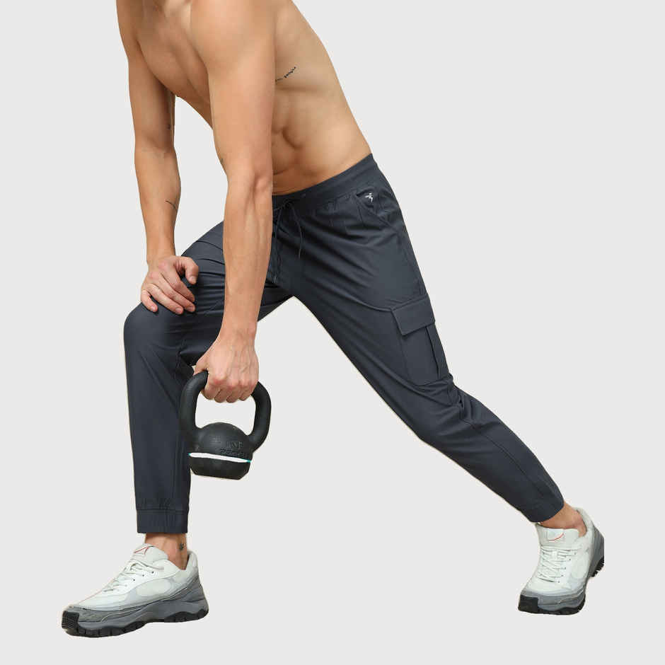 Technosport Men Poly Solid Slim Fit Sports Cargo Joggers with DURACOOL+ | Carbon Grey | M