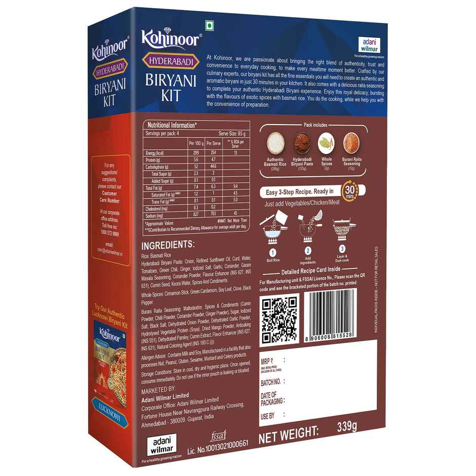 Godrej Chicken Curry Cut (Freshly Frozen) (500g) & Kohinoor Ready To Cook Hyderabadi Biryani Kit (333g) Combo
