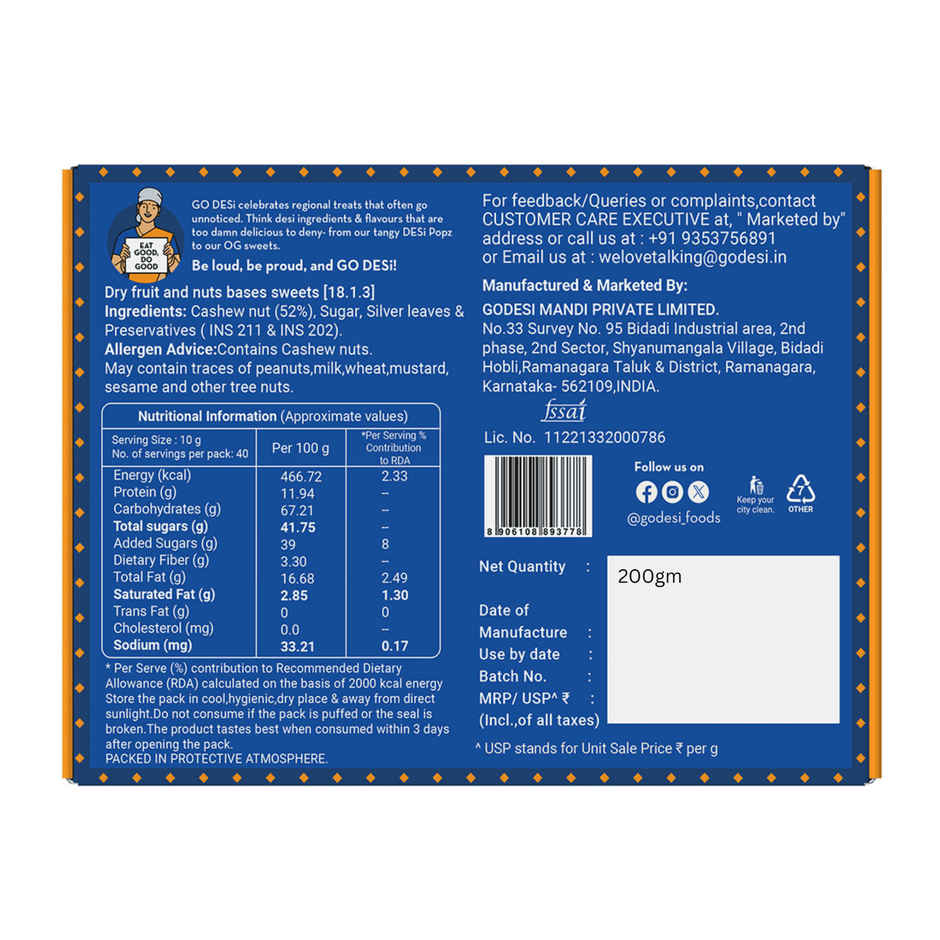 Kaju Katli Classic | Kaju Barfi | Sweets | By Go Desi (200g) & Besan Laddoo | With Ghee | Laddu | Sweets By Go Desi (180g) Combo