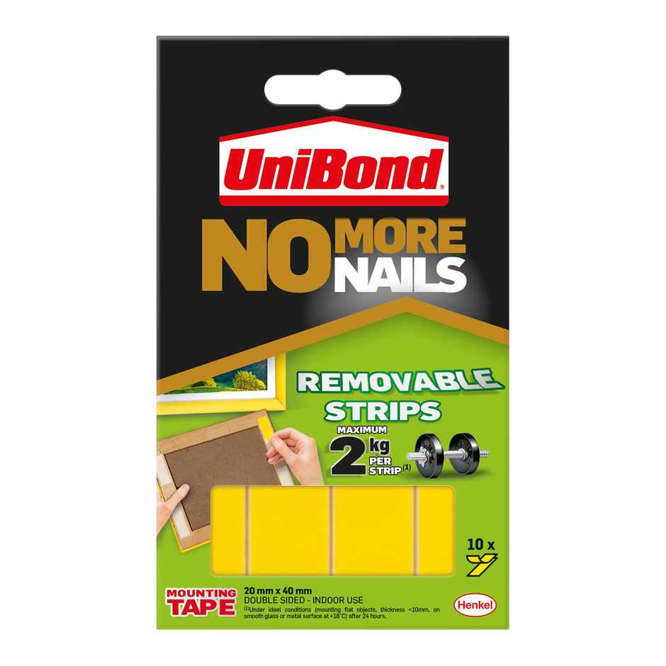 Unibond No More Nails Tape 20 mm x 40 mm | Removable | Double Sided | Ideal For Frames | 10 Strips
