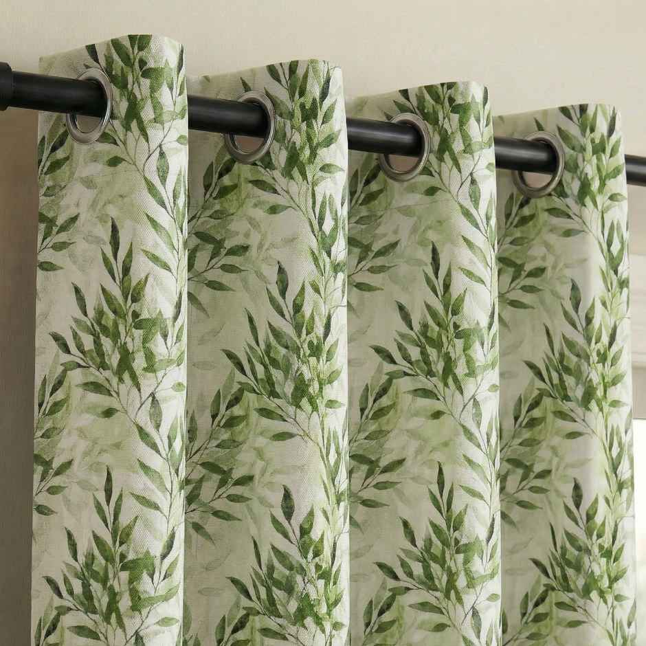 Home Sizzler Floral Flow Grommet Polyester Door Curtain 7 Feet Leaf Green