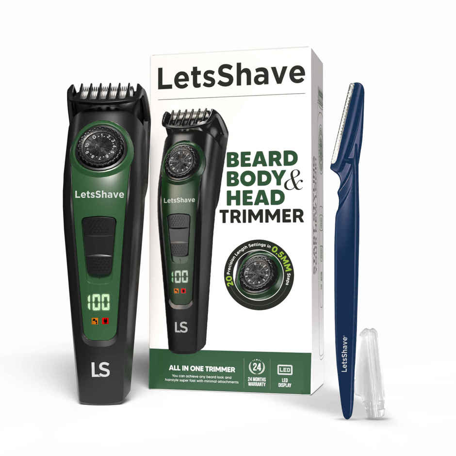 LetsShave All-in-One Beard, Body & Head Trimmer for Men | Type C Fast Charging | Free Pro Styler