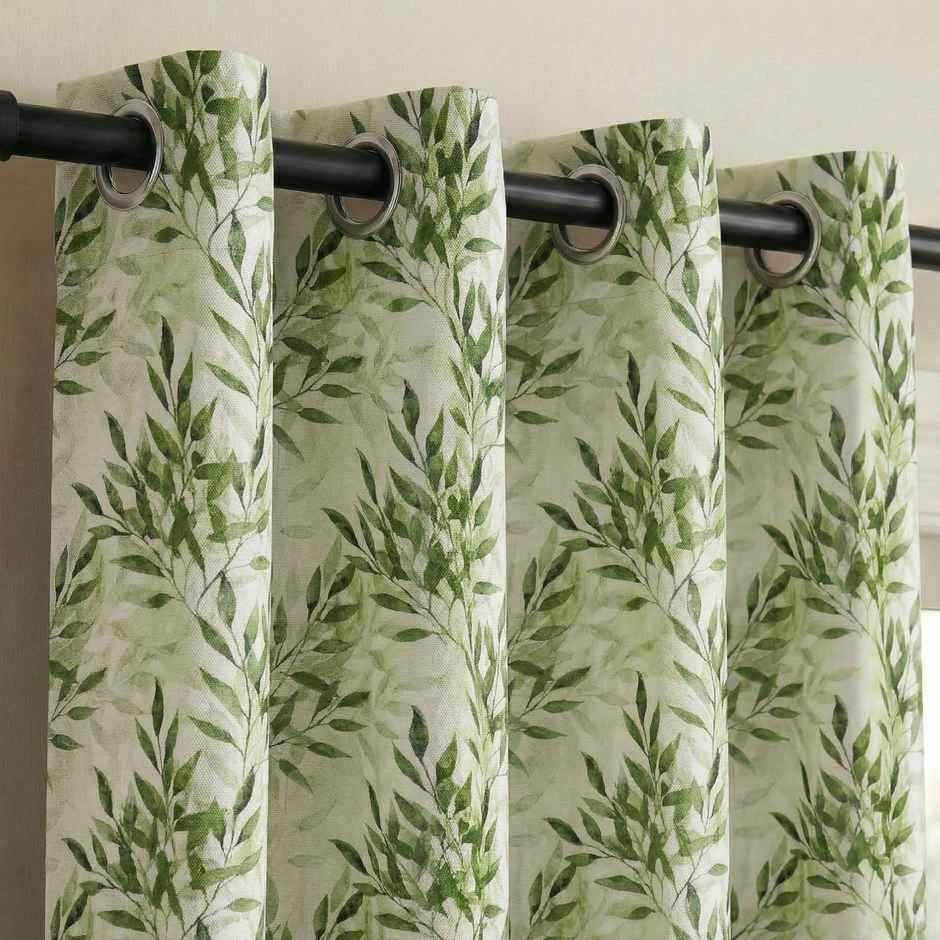 Home Sizzler Floral Flow Grommet Polyester Window Curtain 5 Feet Leaf Green