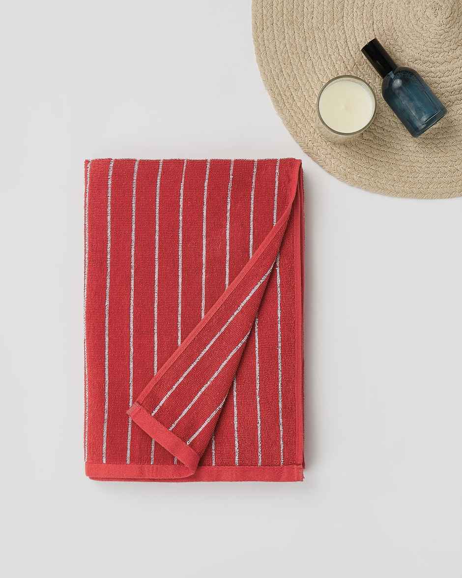 Himeya Pin Stripe 350 GSM Cotton Bath Towel | Fire Red