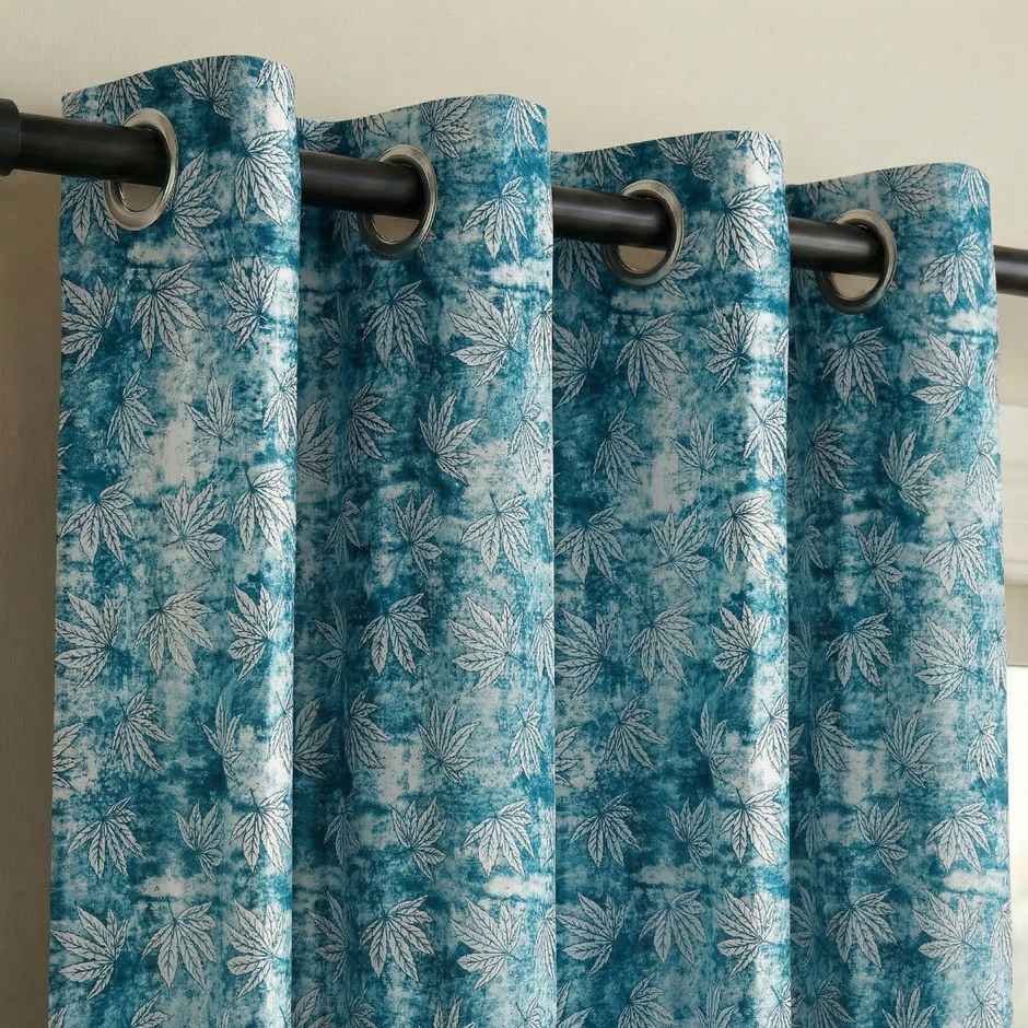 Home Sizzler Leaf Mist Grommet Eyelet Polyester Window Curtains 5 Feet Frosted Aqua