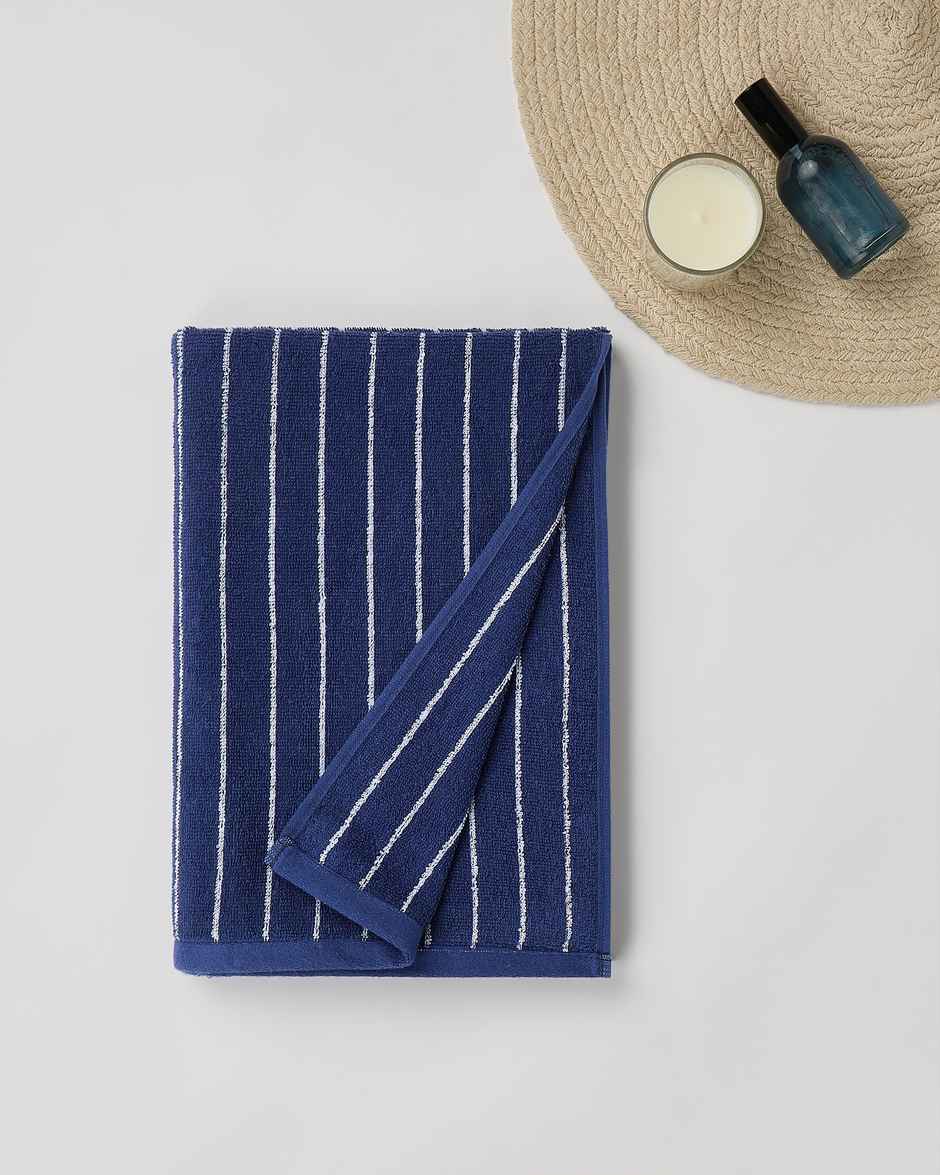 Himeya Pin Stripe 350 GSM Cotton Bath Towel | Twilight Blue