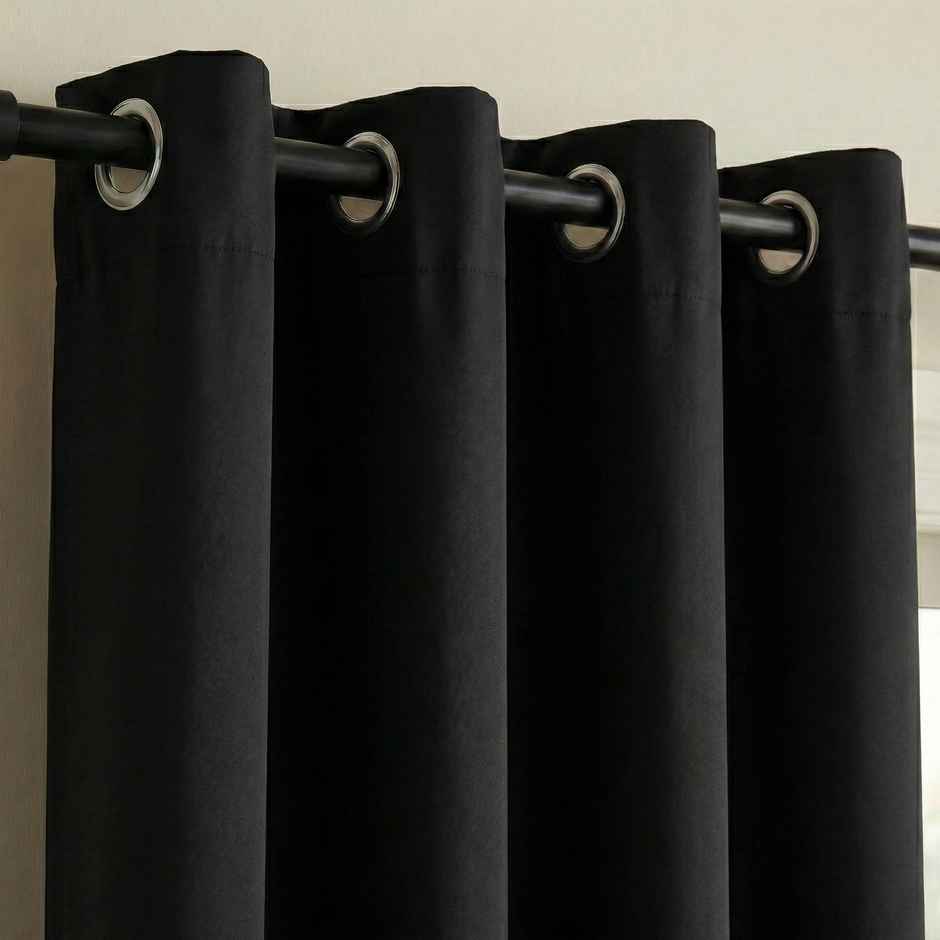 Home Sizzler Insulated Sheild Blackout Grommet Polyester Curtain 7 Feet Black