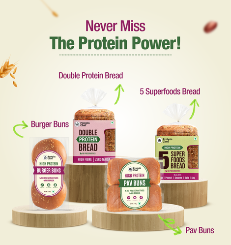 Protein Chef High Protein Pav Bun (Zero Maida, Multigrain) - Made with MP Sharbati Wheat
