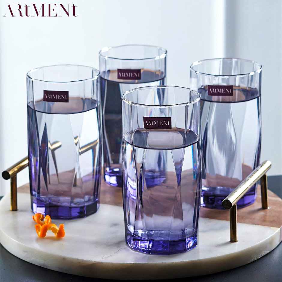 The Artment Amethyst Noir Set Of 4 Drinking Water Glasses | 400 ml