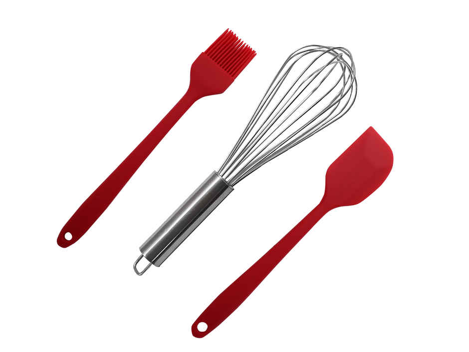 Silicone 3 Pc Combo (Whisk+Oil Brush+Spatula) - Assorted