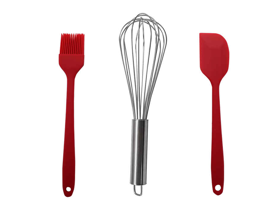 Silicone 3 Pc Combo (Whisk+Oil Brush+Spatula) - Assorted