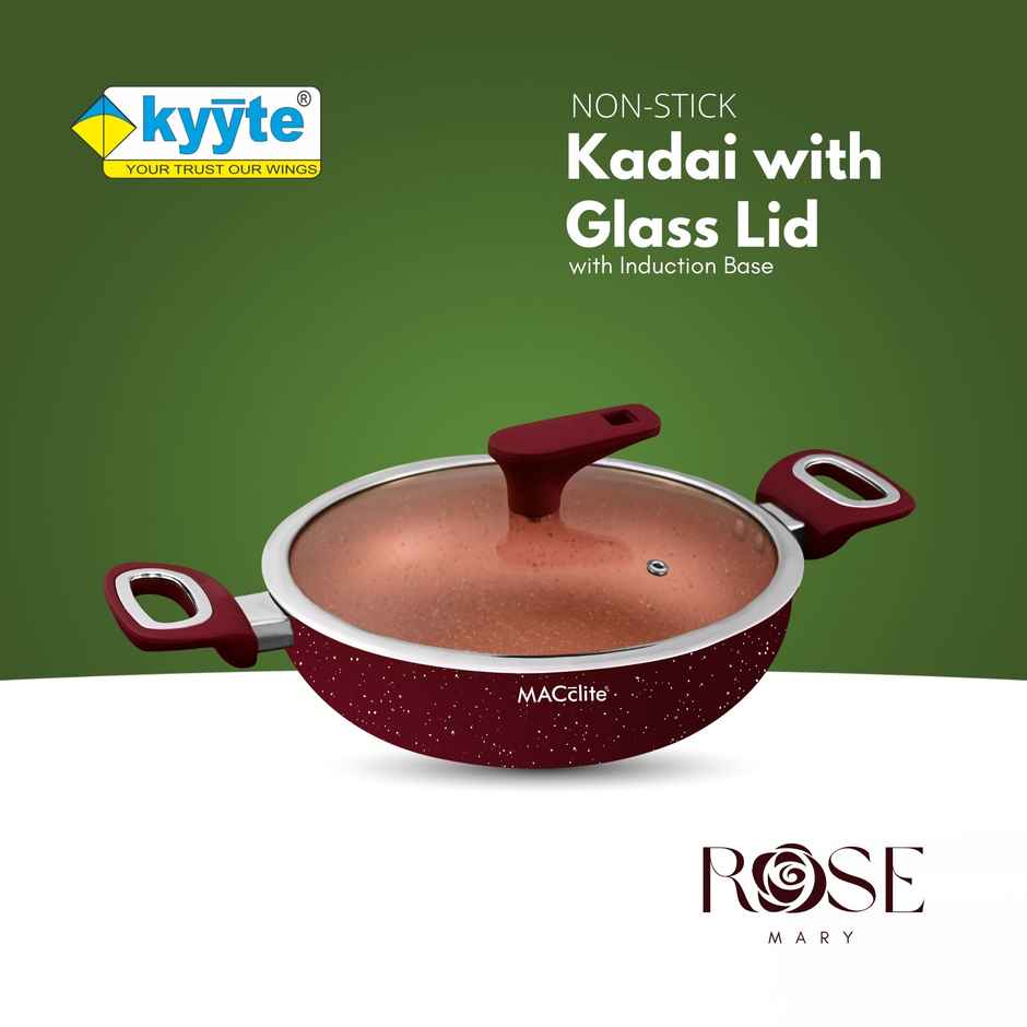Kyyte Granite Vibromac Non Stick Ib Kadai 24 Cm With Glass Lid