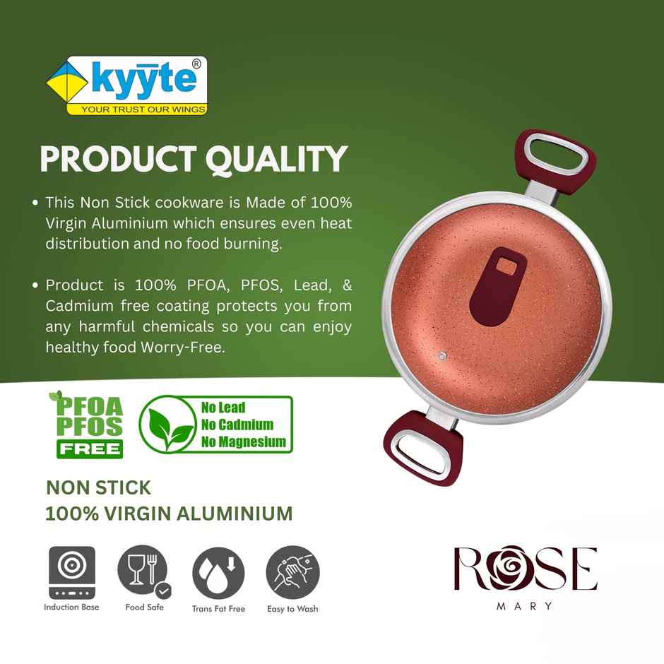 Kyyte Granite Vibromac Non Stick Ib Kadai 24 Cm With Glass Lid