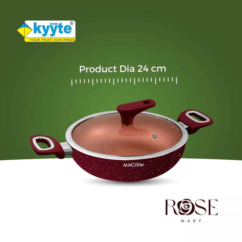 Kyyte Granite Vibromac Non Stick Ib Kadai 24 Cm With Glass Lid