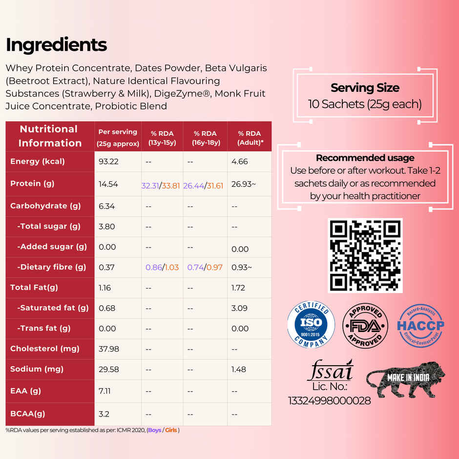 Whey Protein with Monk Fruit - Strawberry & Whipped Cream (Pack of 10N Sachets)