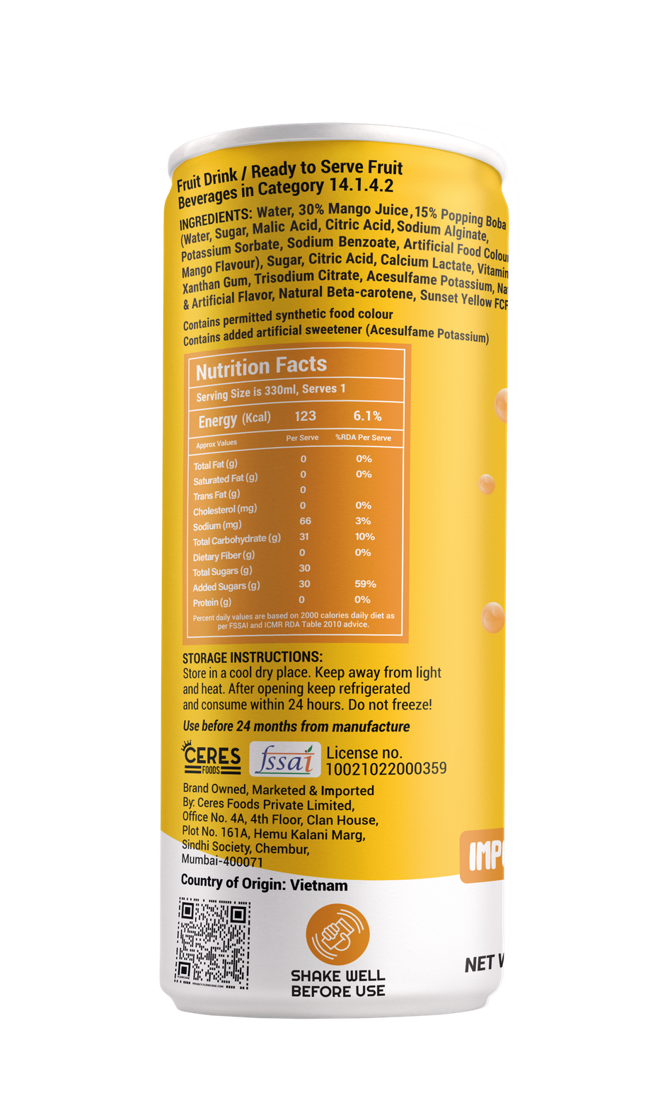 Moi Soi Popping Boba With Mango Fruit Drink