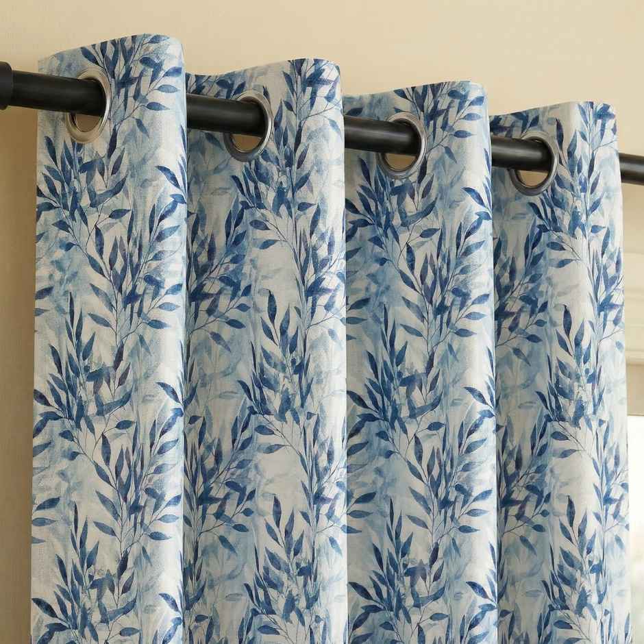 Home Sizzler Floral Flow Grommet Polyester Door Curtain 7 Feet Bluish Grey
