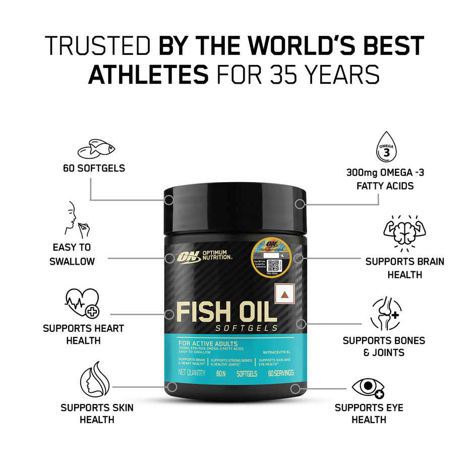 Optimum Nutrition Fish Oil 60 Capsules 1000 mg Fish Oil 180 mg EPA 120 mg DHA