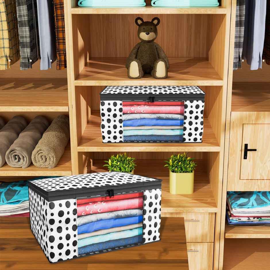 Kuber Industries (Pack of 3) Polka Dots Zip Clothes Organizer For Saree | Wardrobe|Black and White