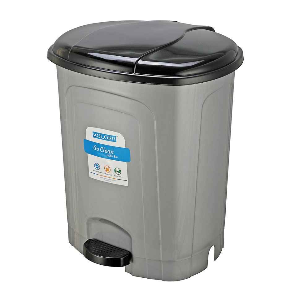 Kolorr Plastic Pedal Dustbin Go Clean/Medium Size Trash Can/ Silver (30 Litres)