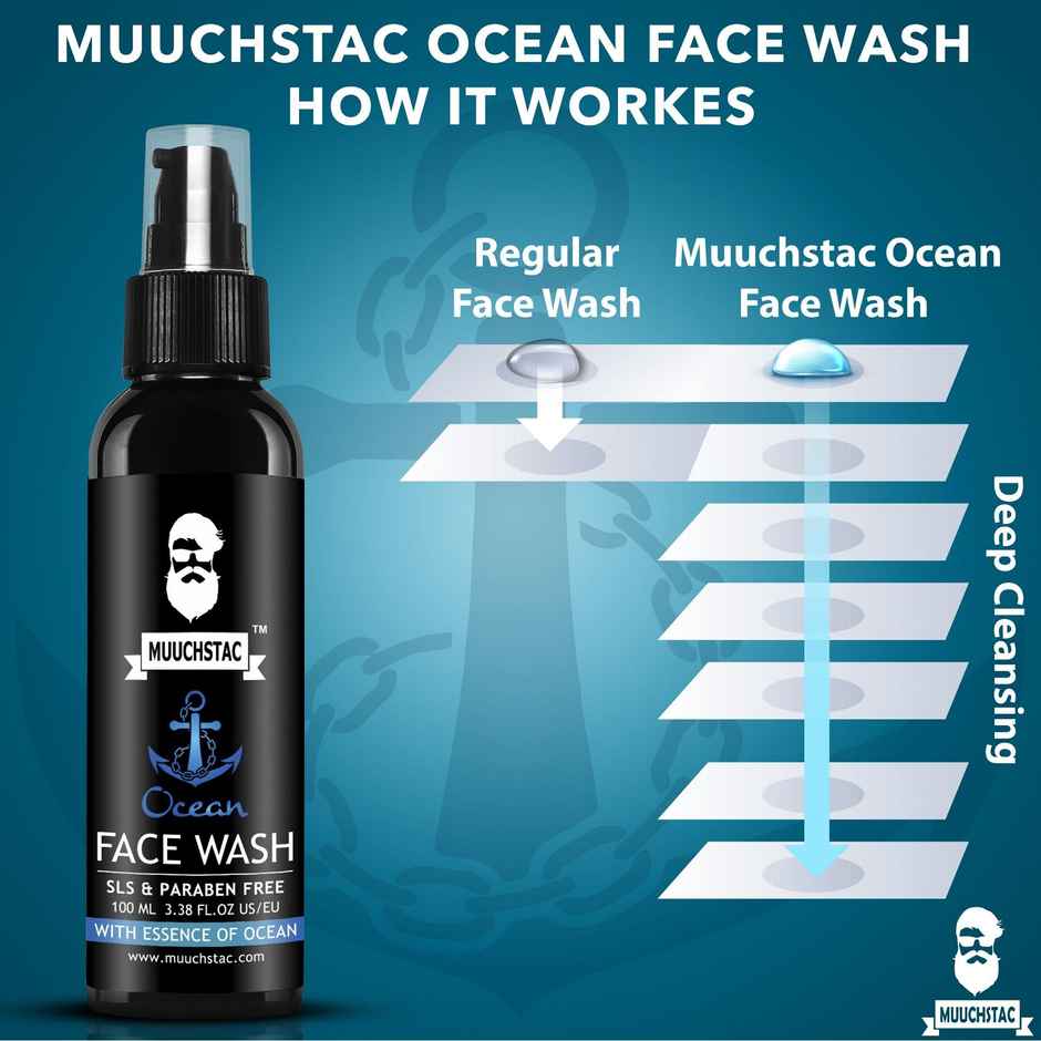 Muuchstac Ocean Face Wash for Men Fight Acne & Pimples, Brighten Skin, Oil Control