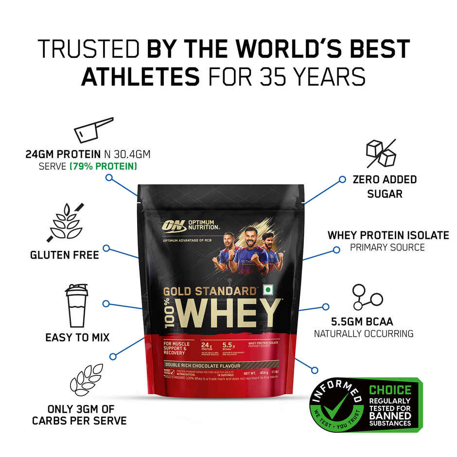 Optimum Nutrition (On) Pure Whey Gold Standard Powder Double Rich Chocolate1 Lb