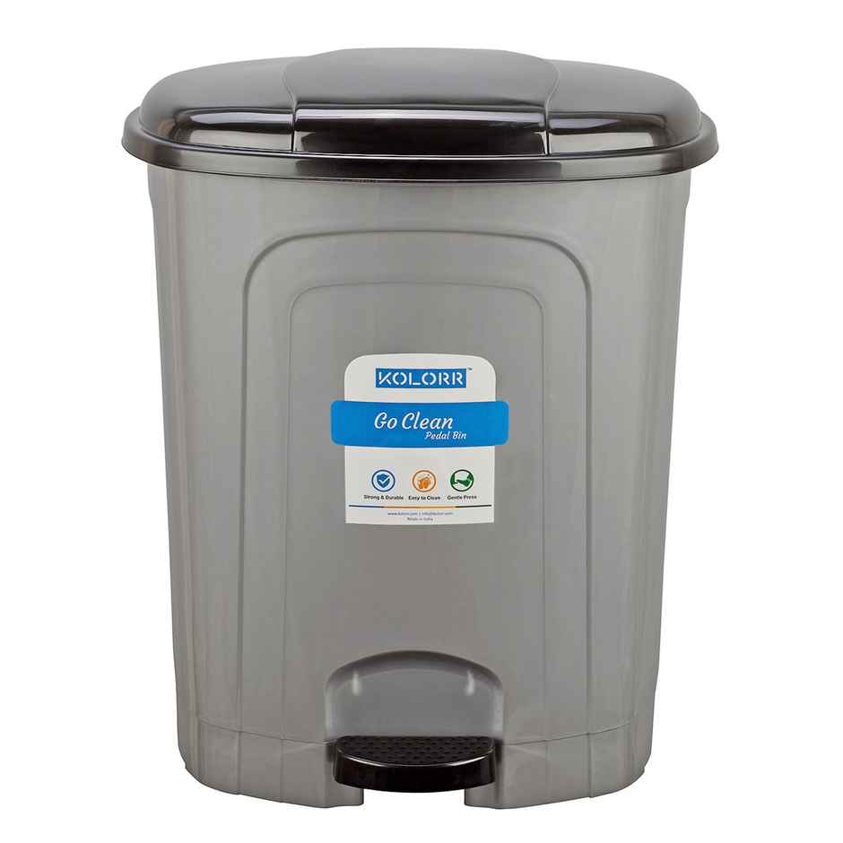 Kolorr Plastic Pedal Dustbin Go Clean/Medium Size Trash Can/ Silver (30 Litres)