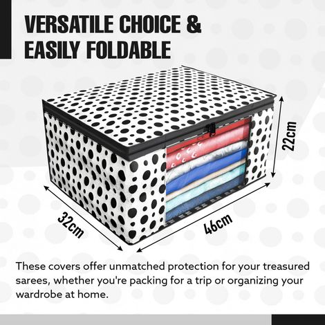 Kuber Industries (Pack of 3) Polka Dots Zip Clothes Organizer For Saree | Wardrobe|Black and White