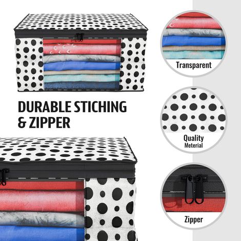 Kuber Industries (Pack of 3) Polka Dots Zip Clothes Organizer For Saree | Wardrobe|Black and White
