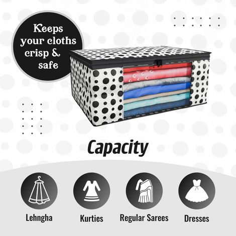 Kuber Industries (Pack of 3) Polka Dots Zip Clothes Organizer For Saree | Wardrobe|Black and White