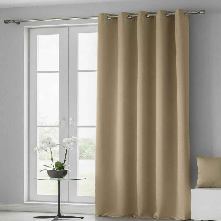 Home Sizzler Insulated Sheild Blackout Grommet Polyester Curtain 5 Feet Beige
