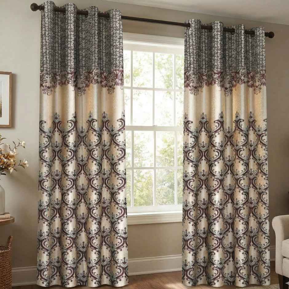 Home Sizzler Regal Damask Grommet Polyester Door Curtain 7 Feet Dark Brown