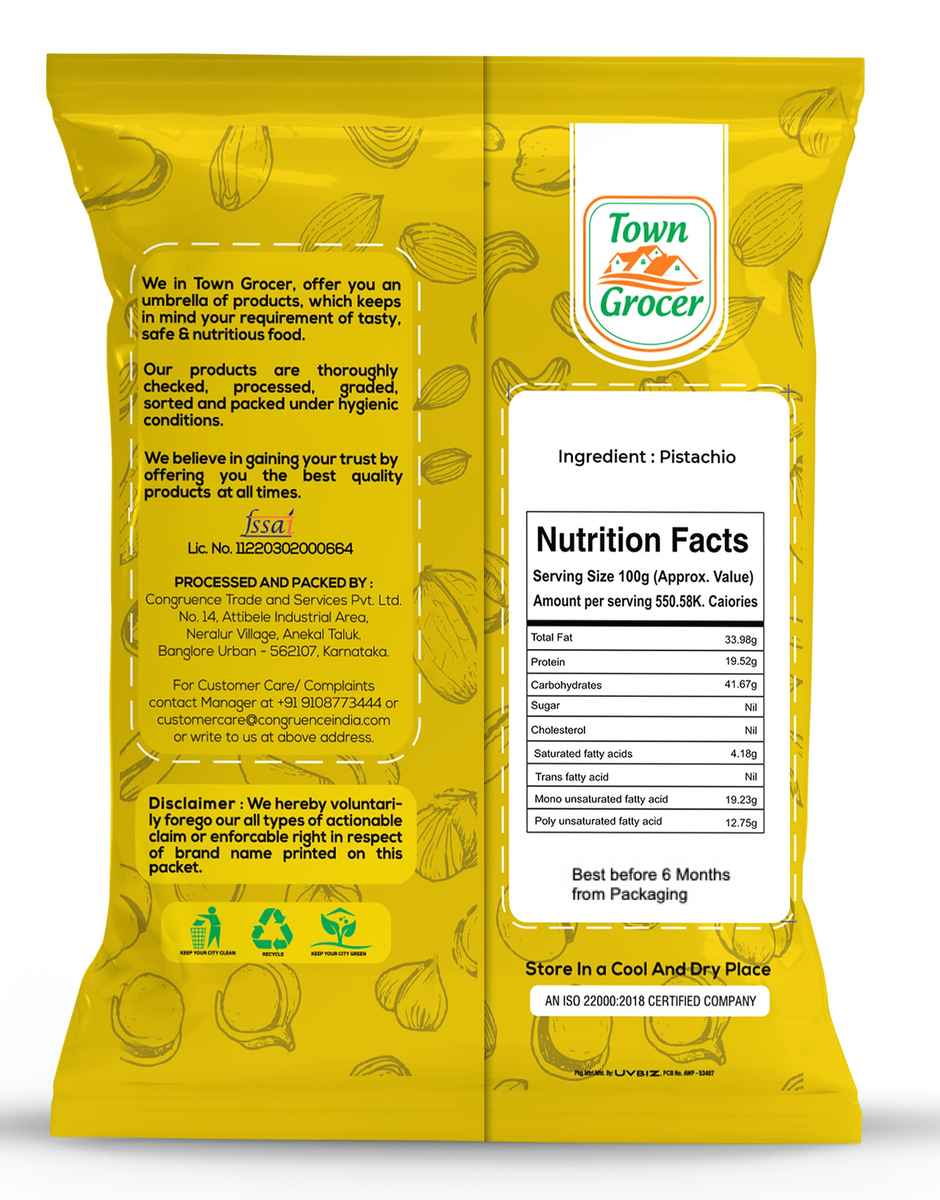 Town Grocer Whole Almonds (100g) & Town Grocer Whole Cashew W320 Premium (100g) & Town Grocer Salted Pistacheos (100g) & Town Grocer Kishmis/Raisins (100g) Combo