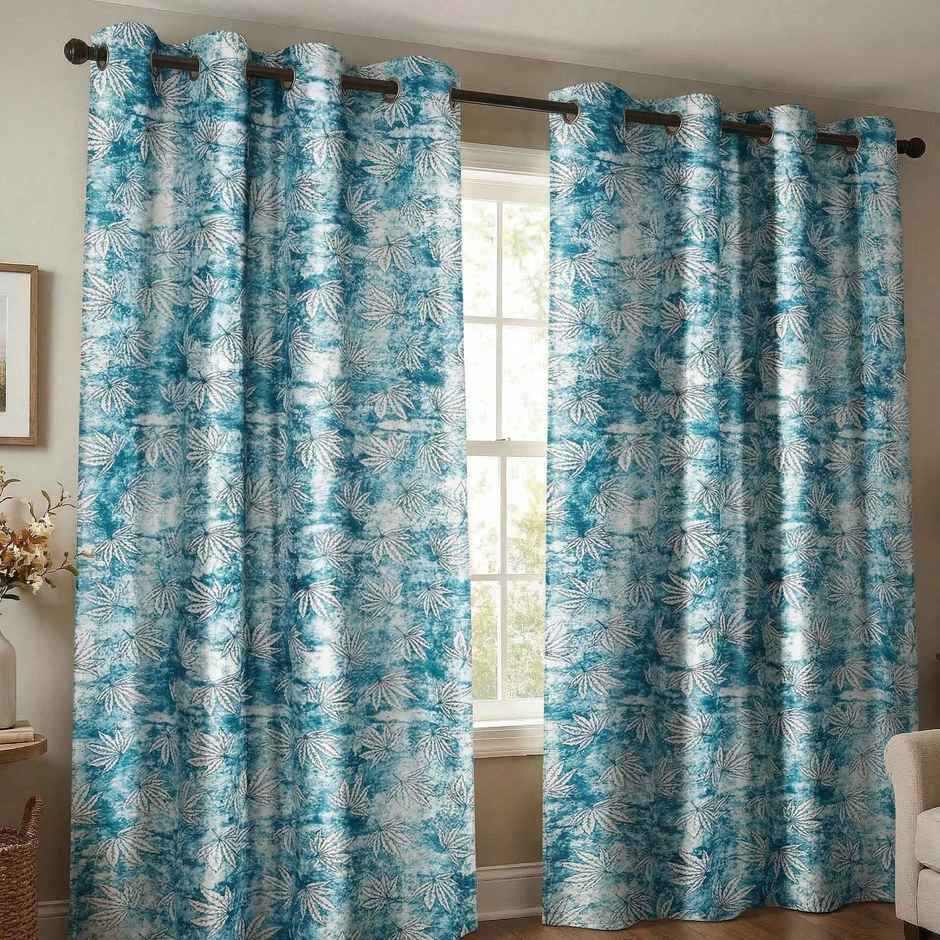 Home Sizzler Leaf Mist Grommet Eyelet Polyester Window Curtains 5 Feet Frosted Aqua