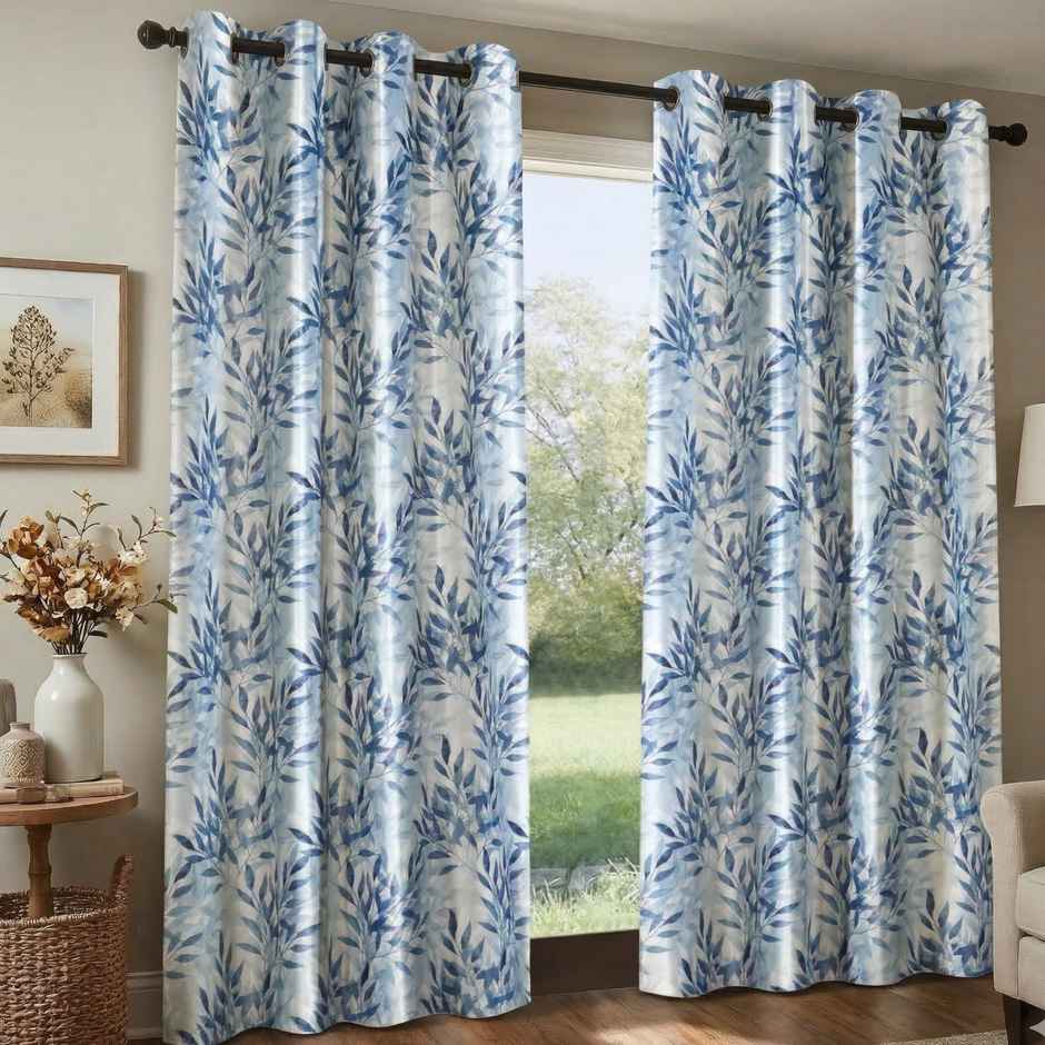 Home Sizzler Floral Flow Grommet Polyester Door Curtain 7 Feet Bluish Grey
