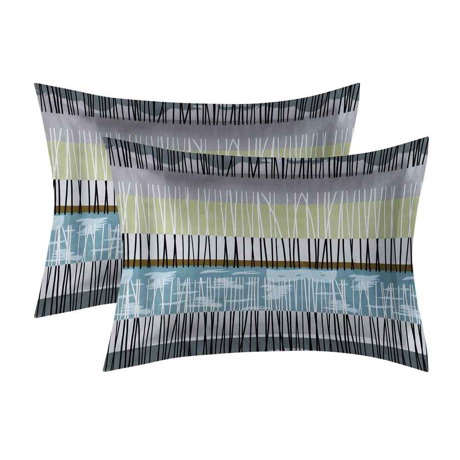 Dream Living Micropeach Even Lines | 135 Gsm Double Bedsheet With 2 Pillow Covers | Blue &Grey