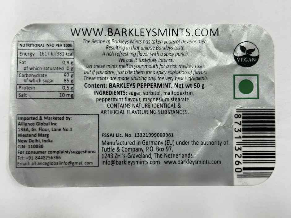 Barkleys Peppermint Intense Mints