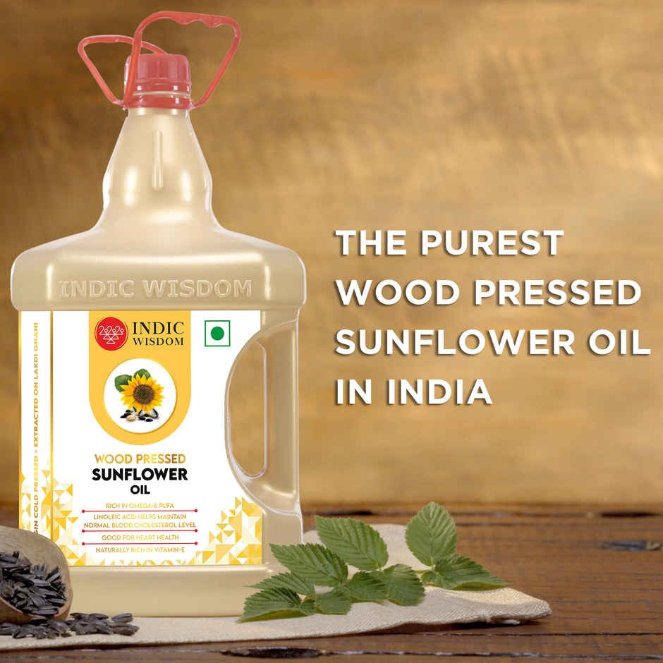 Indic Wisdom Sunflower Wood Pressed Oil | Cold Pressed | Extracted on Wooden Churner