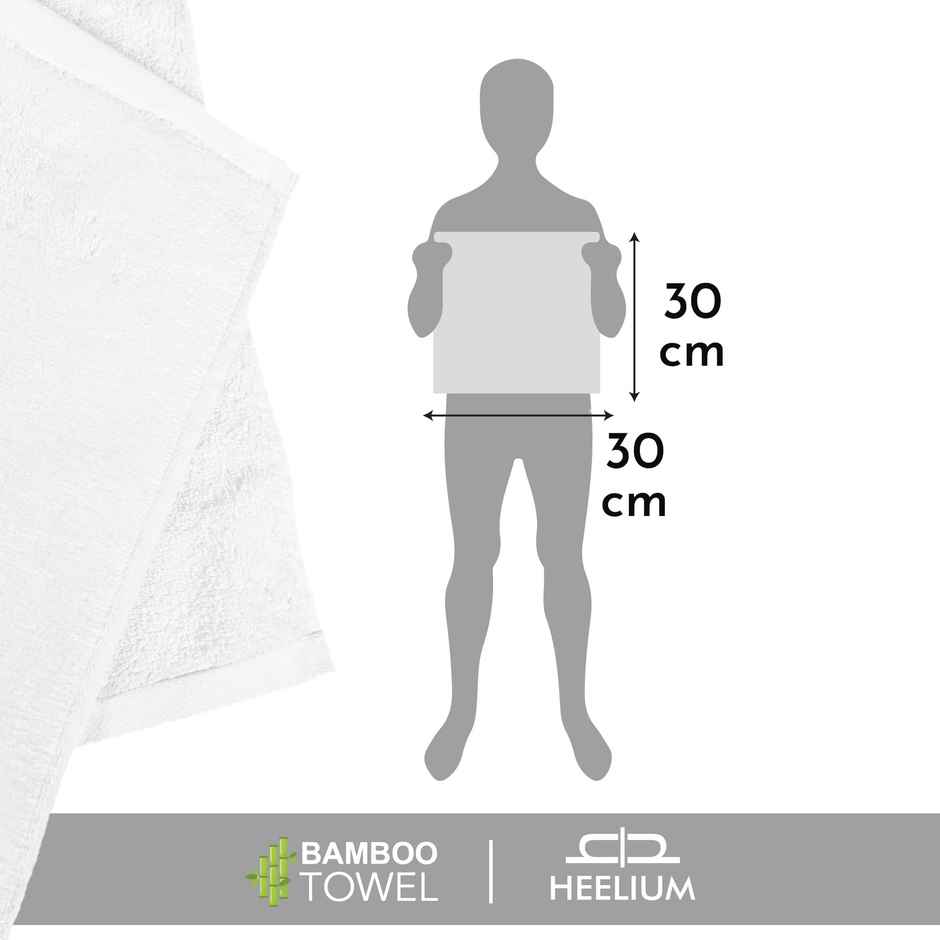 Heelium Bamboo Face Towel | Ultra Absorbent & Germ Resistant | 30 X 30 Cm | Pack Of 2 - White