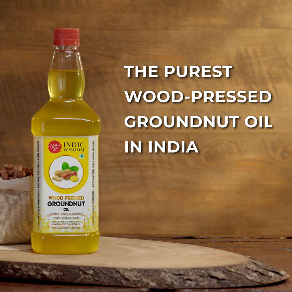 Indic Wisdom Groundnut (Peanut) Wood Cold Pressed Oil | Extracted on Wooden Churner