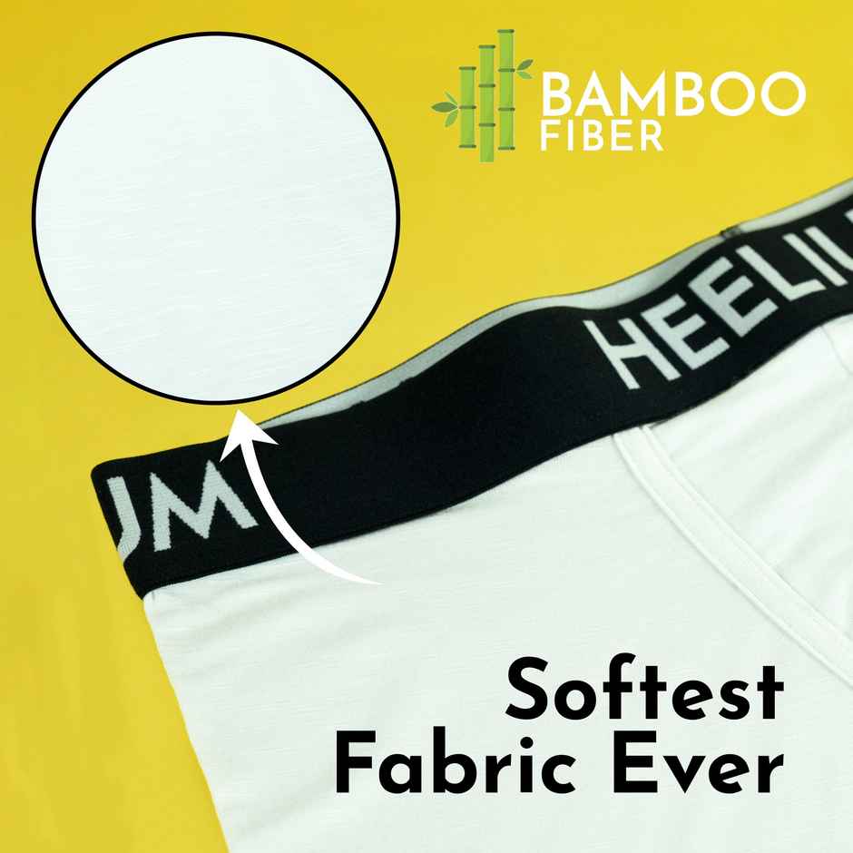Heelium Bamboo Underwear for Men - Trunk | Soft-Comfortable & Odour Free | Pack of 1 | White - M