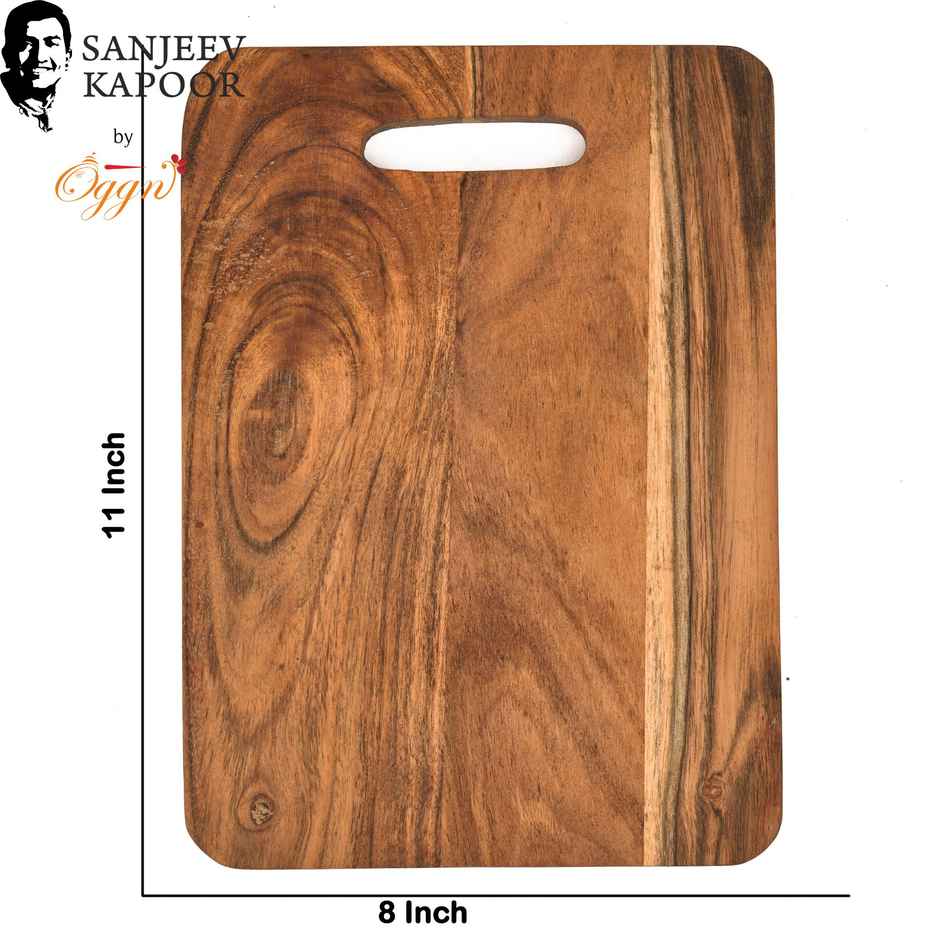 Sanjeev Kapoor by OGGN Wooden Cutting,Serving Board for Vegetables,Fruits With Handle - 11x8 Inch