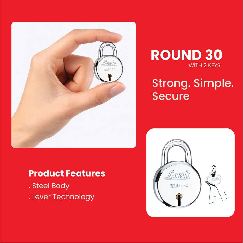 Link New Round Mini Padlock | Secure & Compact Design | Keys Included | With Warranty - 30 mm
