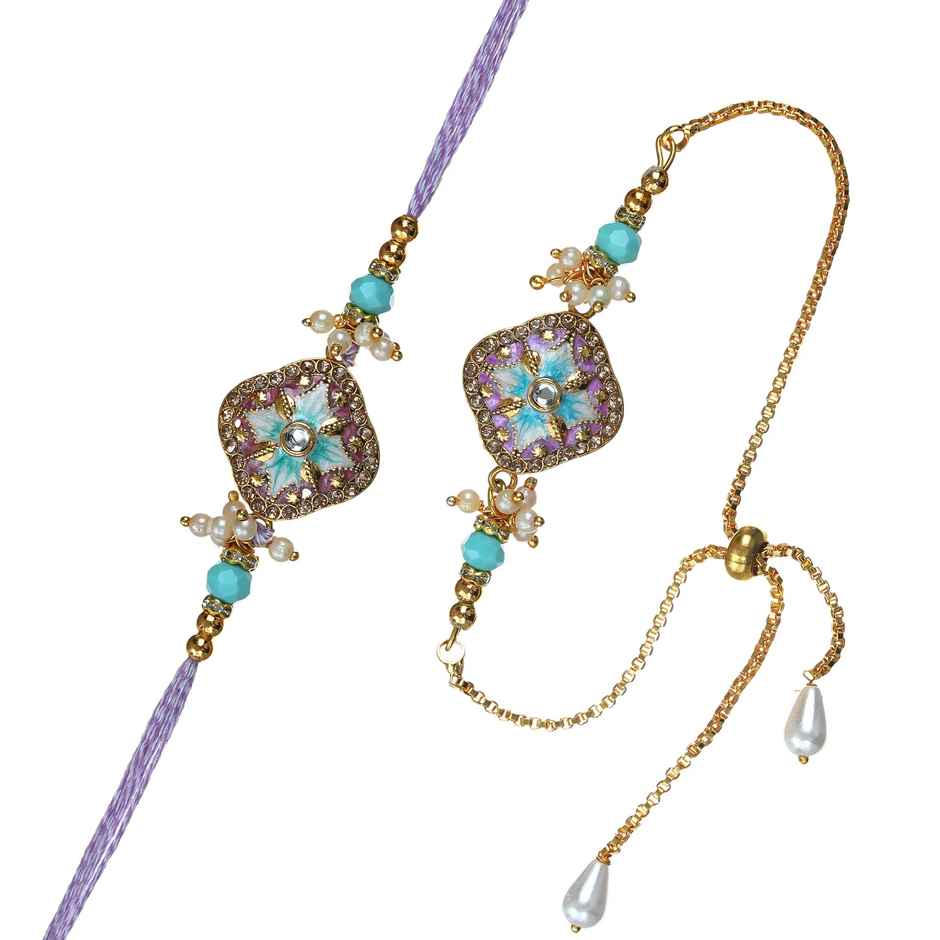 Bhaiya Bhabhi Lumba Rakhi | Floral Designer | Includes Roli Chawal | Pack of 2 | Ecraftindia
